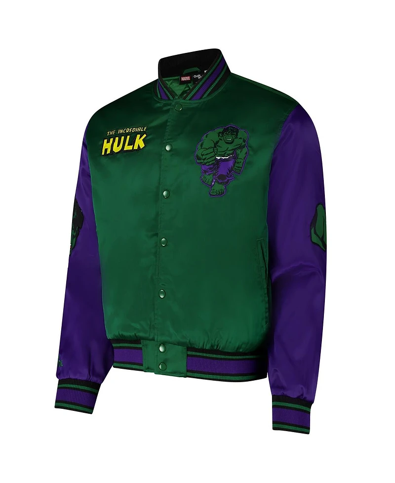 Chalk Line Men's Green The Incredible Hulk Quilted Satin Full-Snap Jacket