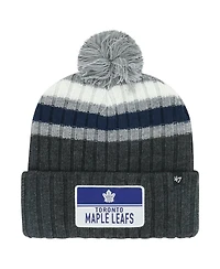 '47 Brand Men's Gray Toronto Maple Leafs Stack Patch Cuffed Knit Hat with Pom