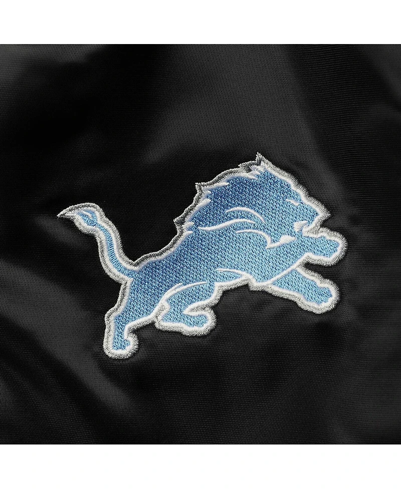 Starter Men's Black Detroit Lions Locker Room Satin Varsity Full-Snap Jacket