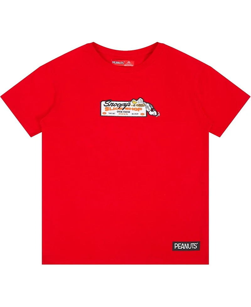 Freeze Max Big Boys and Girls Red Peanuts Snoopy's Slice Shop T-Shirt