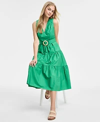 Vince Camuto Women's Pleat-Neck Cotton Sleeveless Dress