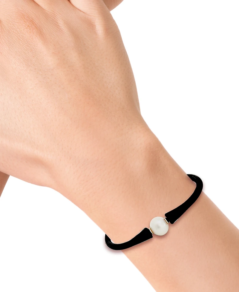 Effy Cultured White Freshwater Pearl (11mm) Black Silicone Bracelet