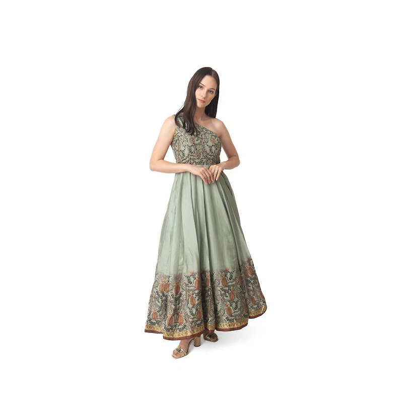Raas Women's Fit and Flare Dress with Multi-Color Belt Rhinestone Mirrorwork