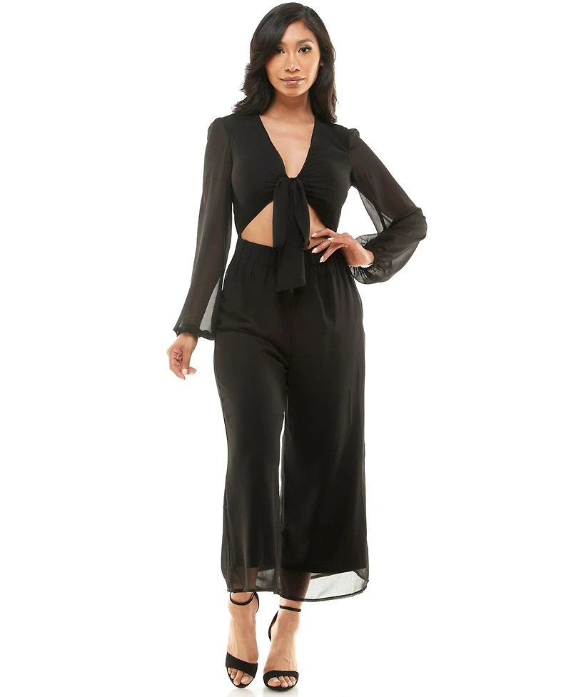 Bebe Women's Tie Front Elastic Waist Jumpsuit