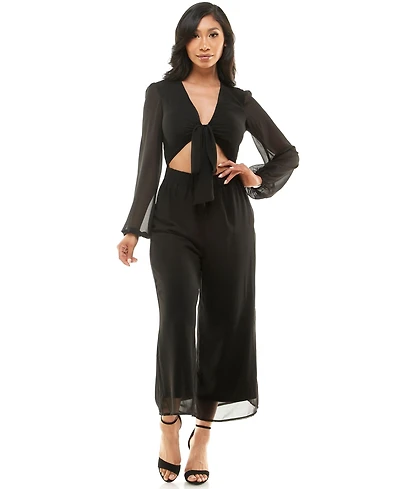 Bebe Women's Tie Front Elastic Waist Jumpsuit