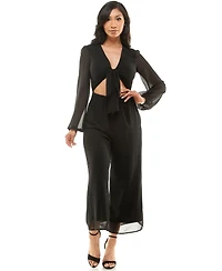 Bebe Women's Tie Front Elastic Waist Jumpsuit