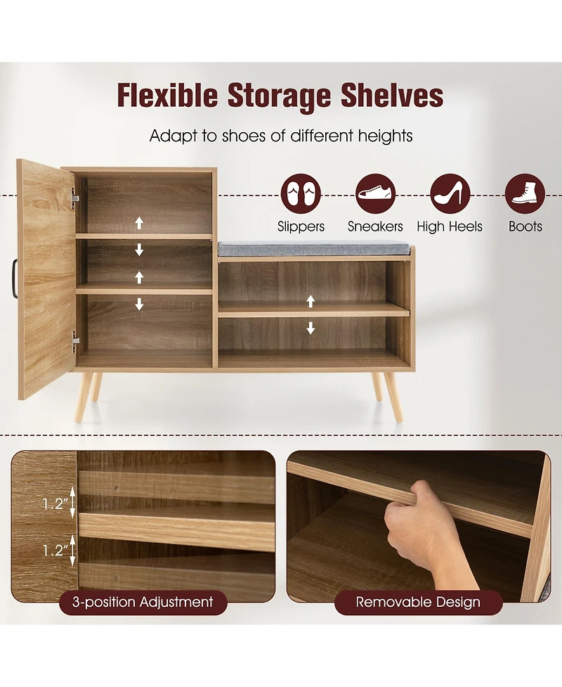 2-in-1 Shoe Storage Bench with Washable Cushion for Entryway or Hallway Use