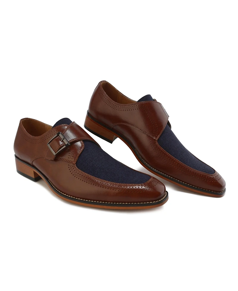 Gino Vitale Men's Moc Toe Monk Strap Two-Tone Loafer