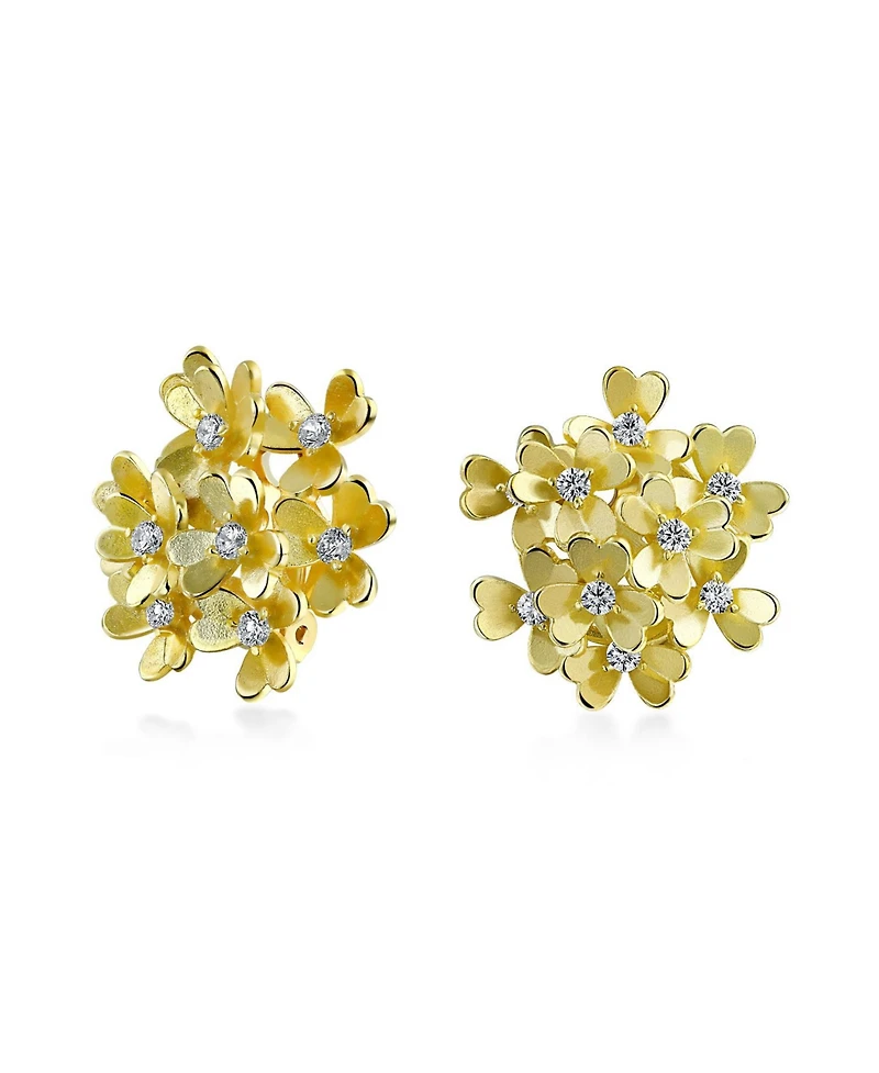 Bling Jewelry Bouquet Of Flower Cubic Zirconia Floral Cz Button Style Clip On Earrings Rose Gold Plated