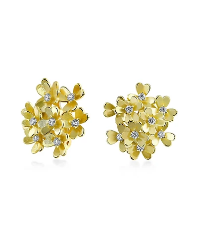 Bling Jewelry Bouquet Of Flower Cubic Zirconia Floral Cz Button Style Clip On Earrings Rose Gold Plated