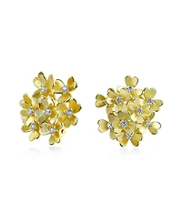 Bling Jewelry Bouquet Of Flower Cubic Zirconia Floral Cz Button Style Clip On Earrings Rose Gold Plated