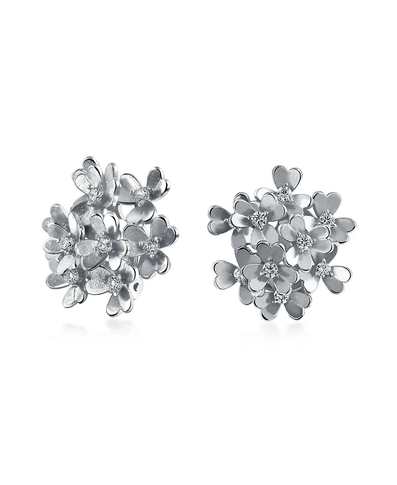 Bling Jewelry Bouquet Of Flower Cubic Zirconia Floral Cz Button Style Clip On Earrings Rose Gold Plated
