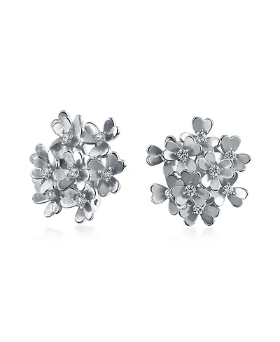 Bling Jewelry Bouquet Of Flower Cubic Zirconia Floral Cz Button Style Clip On Earrings Rose Gold Plated