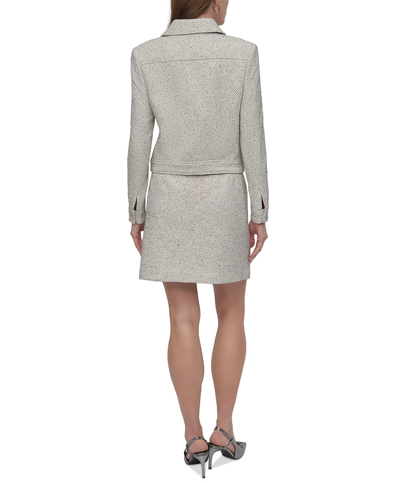 Dkny Petite Cropped Long-Sleeve Tweed Trucker Jacket