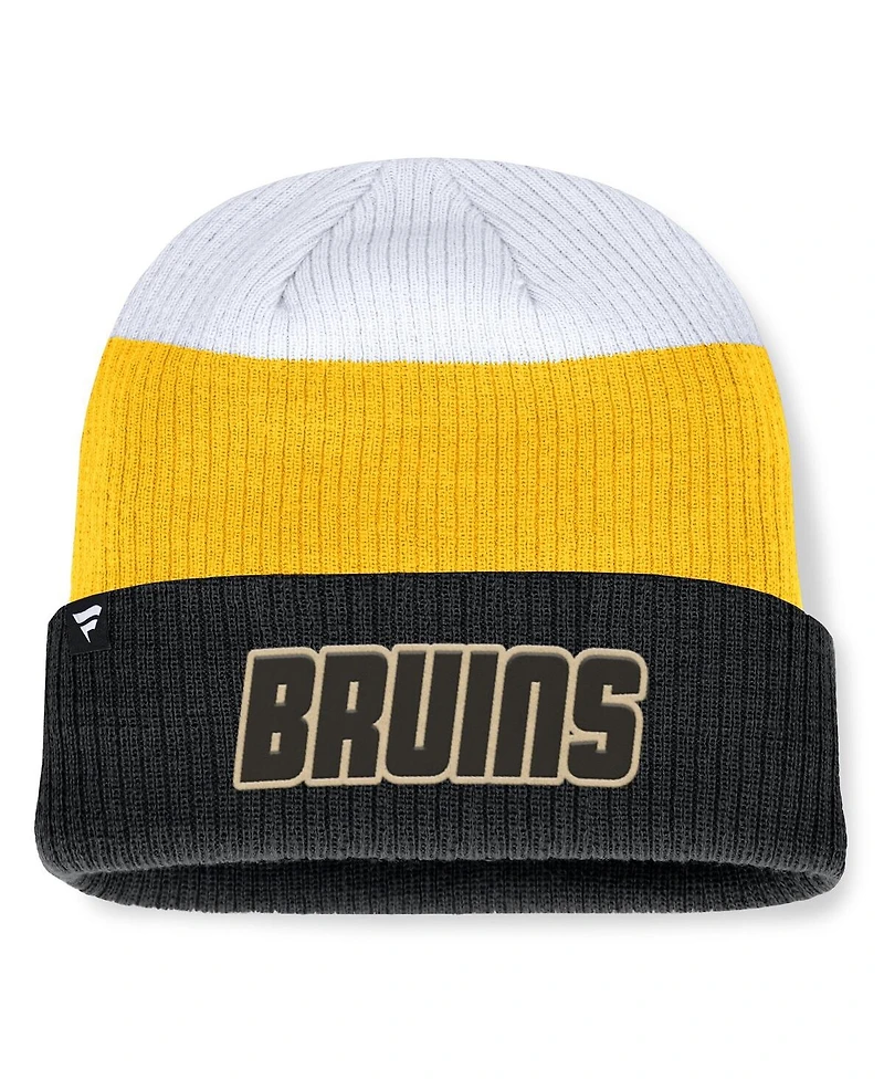 Fanatics Men's Black/Gold Boston Bruins Heritage Showboat Color-Block Cuffed Knit Hat