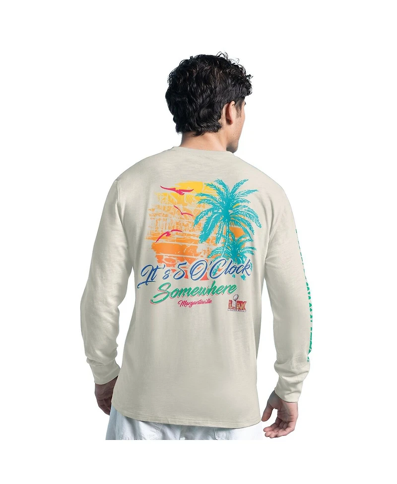 Margaritaville Men's Tan Super Bowl Lix It's 5 O'Clock Somewhere Long Sleeve T-Shirt