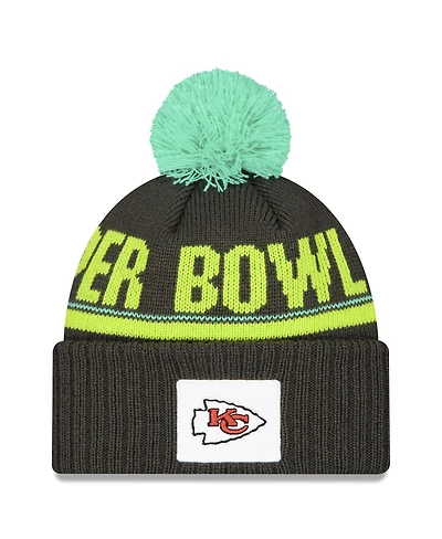New Era Men's Black Kansas City Chiefs Super Bowl Lix Cuffed with Pom Knit Hat