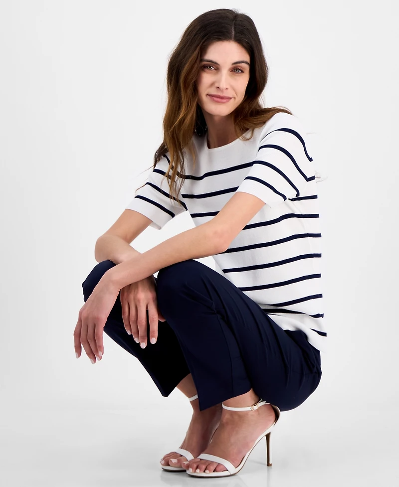 Tahari Asl Women's Striped Short-Sleeve Sweater