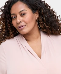 Jm Collection Plus Solid V-Neck 3/4-Sleeve Top, Exclusively at Macy's