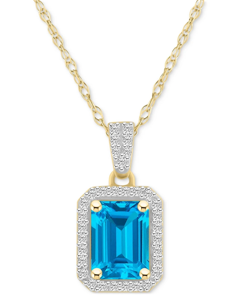 Blue Topaz (2 ct. t.w.) & Lab Created White Sapphire (1/5 Rectangle Pendant Necklace 10k Yellow Gold