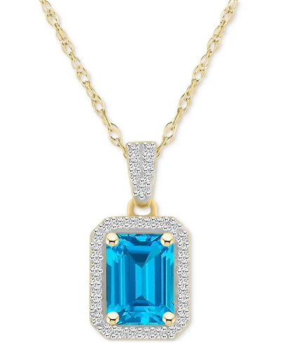 Blue Topaz (2 ct. t.w.) & Lab Created White Sapphire (1/5 Rectangle Pendant Necklace 10k Yellow Gold
