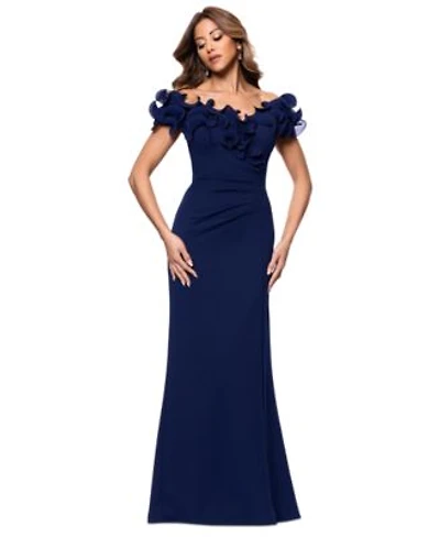 Xscape Womens Ruffled Off The Shoulder Crepe Gown