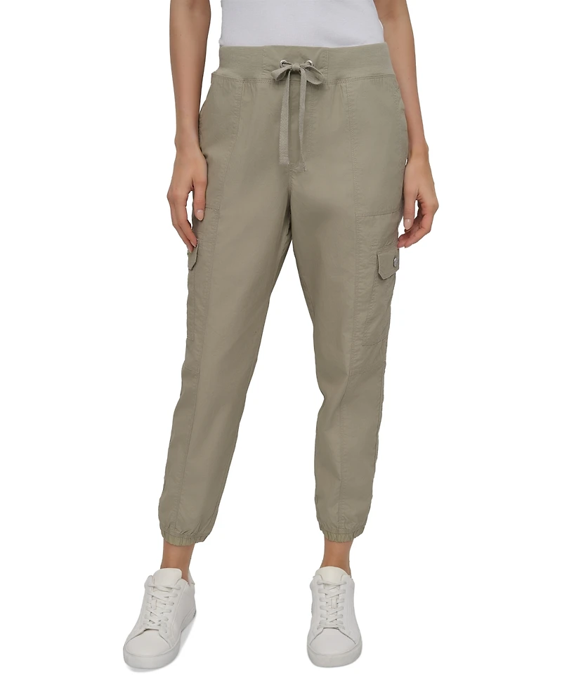 Dkny Sport Women's Cotton Ribbed-Waist Jogger Cargo Pants