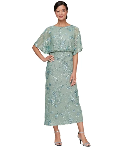 Sl Fashions Women's Sequined Blouson Midi Dress