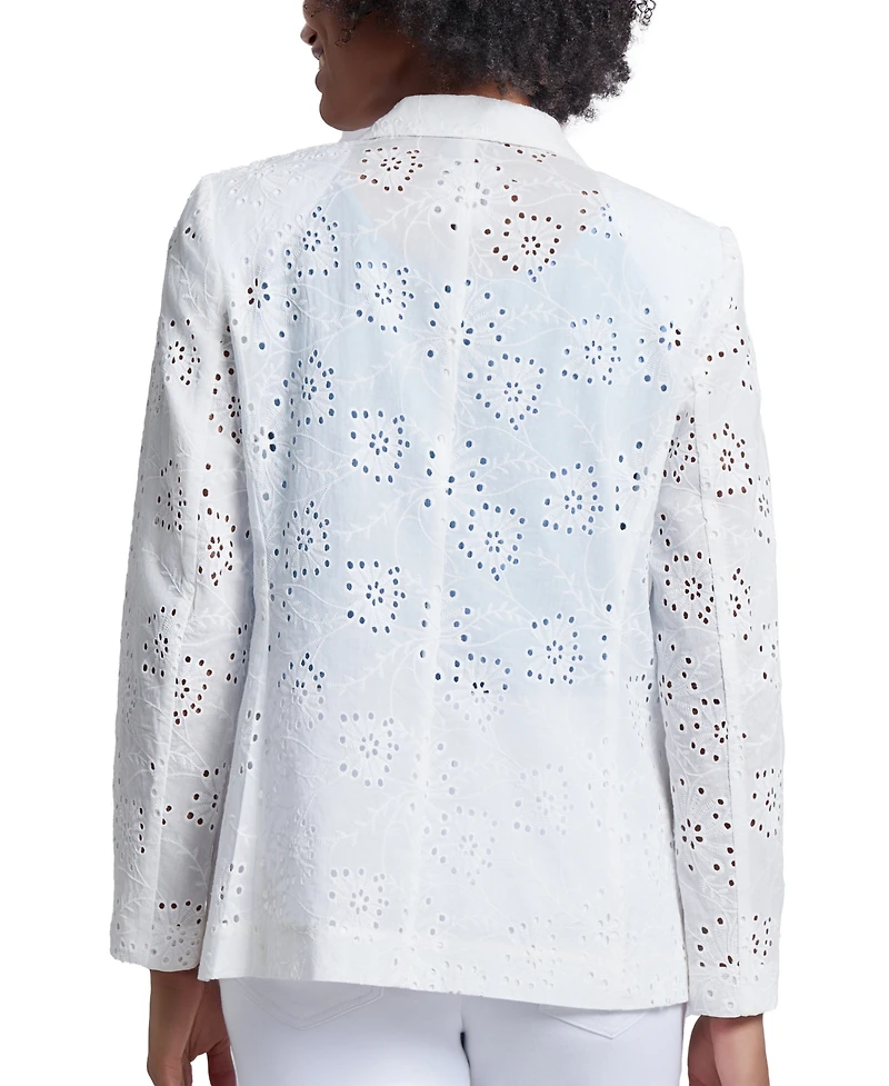 Jones New York Women's Floral-Eyelet Long-Sleeve Jacket