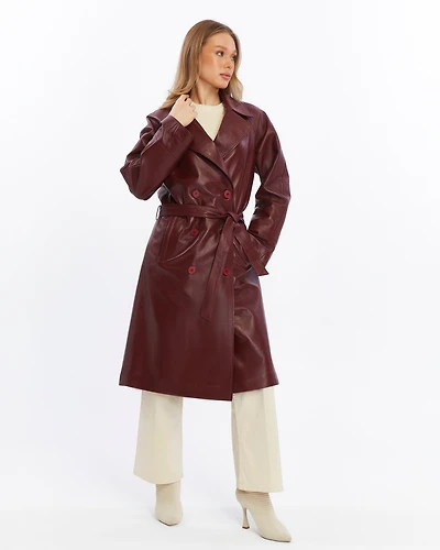 Furniq Uk Women's Leather Trench Coat