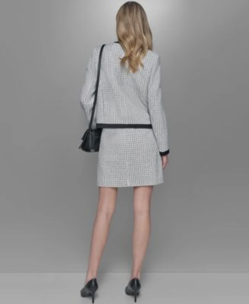 Karl Lagerfeld Paris Womens Tweed Framed Jacket A Line Mini Skirt Flutter Sleeve Blouse