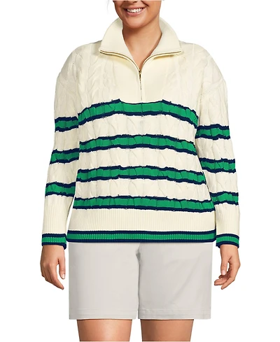 Lands' End Women's Plus Drifter Cable Quarter Zip Sweater