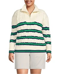 Lands' End Women's Plus Drifter Cable Quarter Zip Sweater