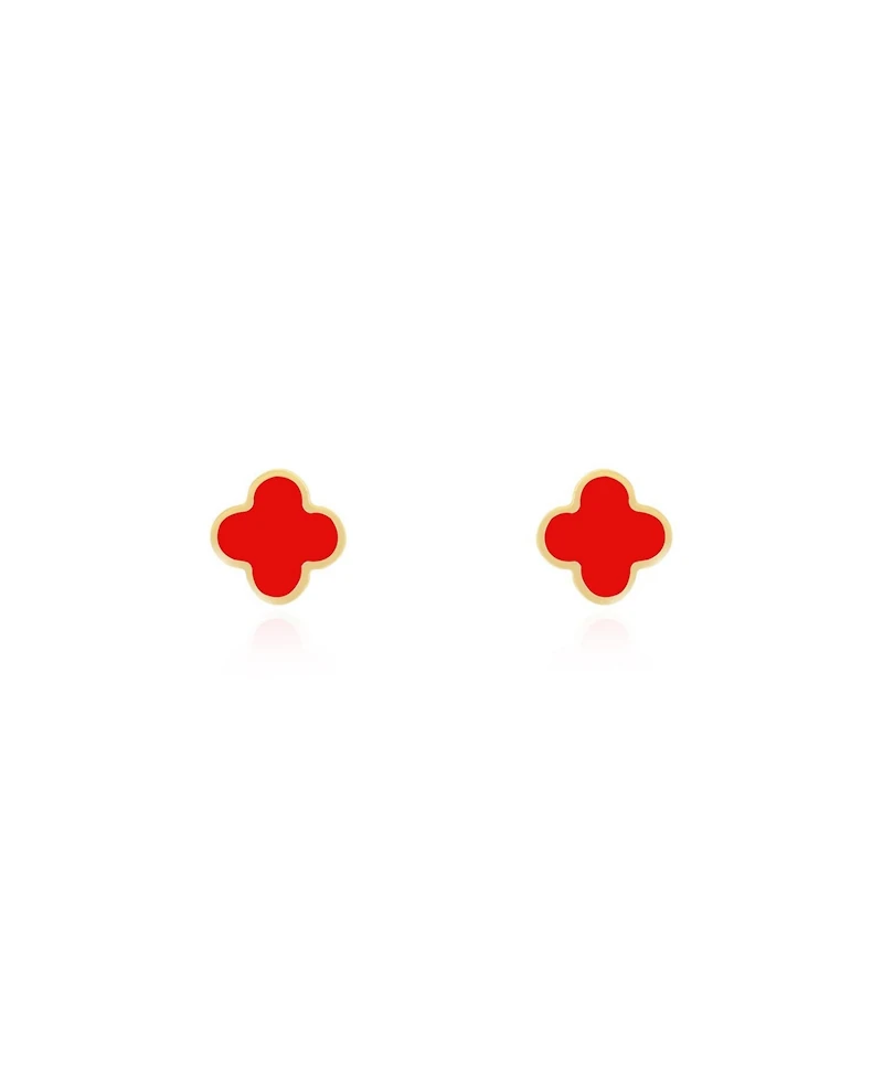 The Lovery Mini Coral Clover Stud Earrings 14K Gold