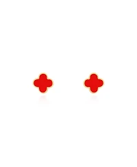 The Lovery Mini Coral Clover Stud Earrings 14K Gold