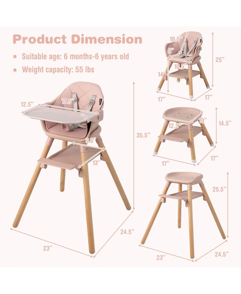 Gouun 6-in-1 Baby High Chair with Removable Dishwasher and Safe Tray