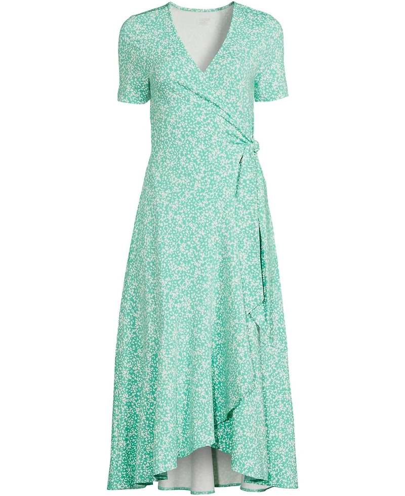 Lands' End Women's Cotton Modal Vneck Wrap Midi Dress