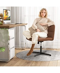 Upholstered Cross-Legged Office Chair with Oversized U-Shaped Seat Comfortable and Stylish Desk