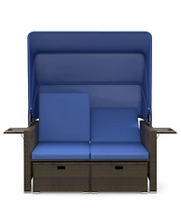 Outdoor Patio Rattan Daybed with Retractable Canopy and Adjustable Backrests
