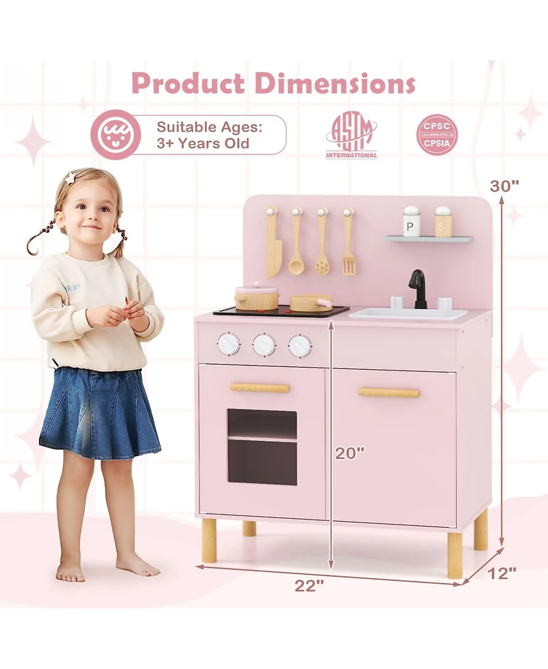 Kids Kitchen Playset with Cooking Accessories & Storage Interactive Toy for Toddlers