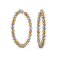 Bling Jewelry Tri Color Bead Hoop Huggie Earrings Gold Plated 2.2 Inch Latch Back Closure