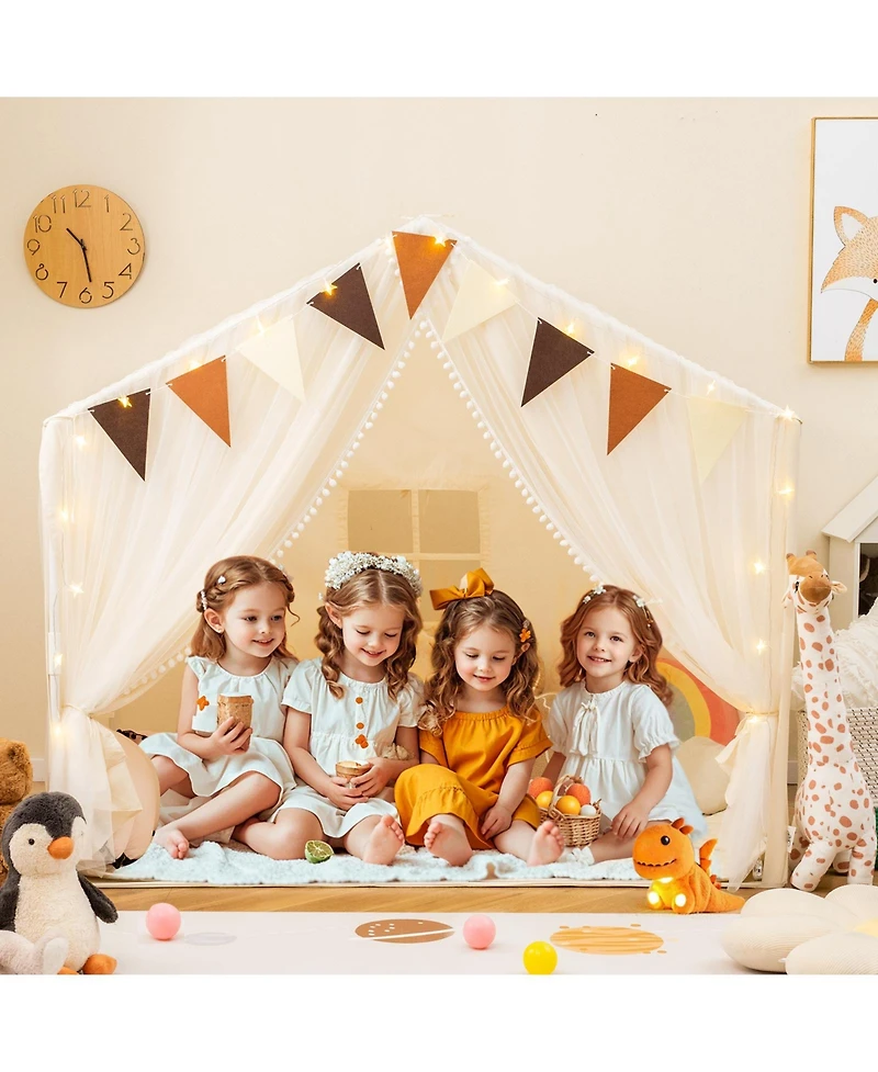 Large Kids Playhouse Tent with Curtains and Windows for Indoor or Outdoor Fun