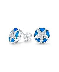 Bling Jewelry Nautical Starfish Stud Earrings with Blue Opal Inlay in Sterling Silver