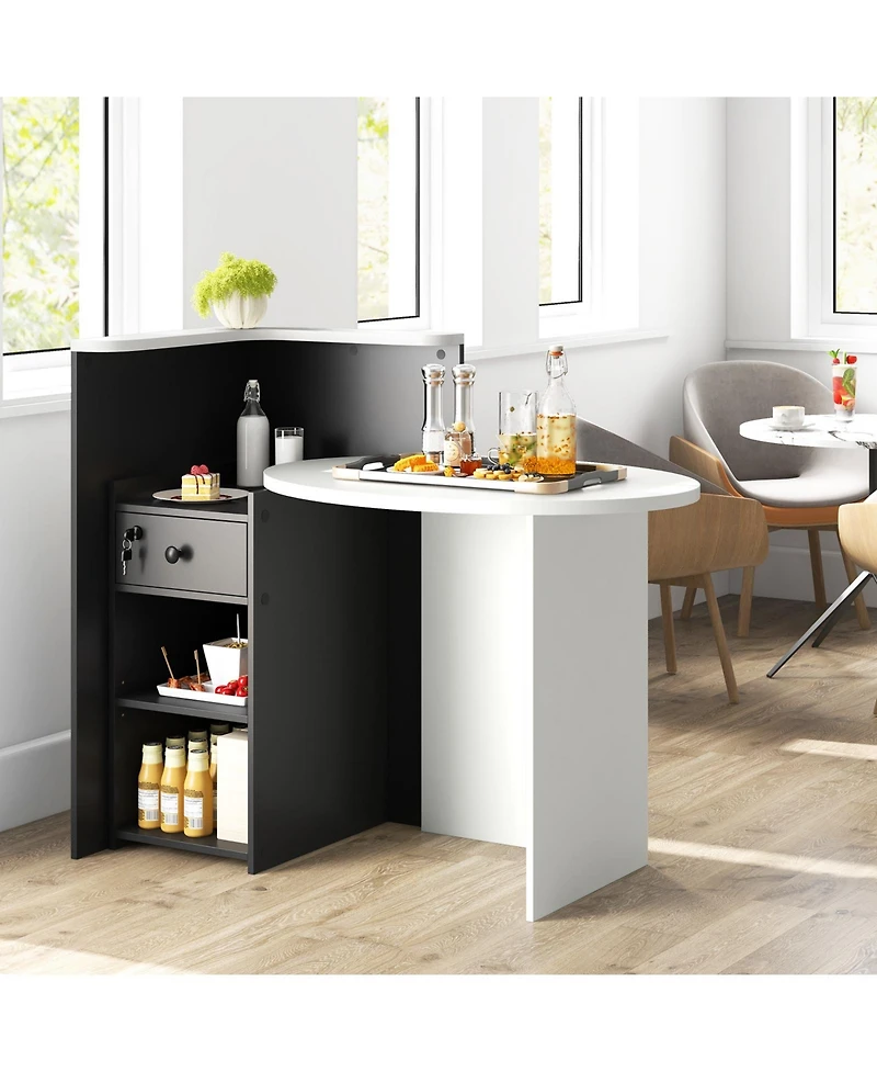 Front Reception Office Desk with Open Shelf and Lockable Drawer for Organized Secure Workspace