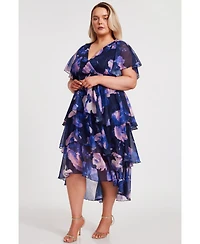 Quiz Plus Front Wrap Midi Dip Hem Dress