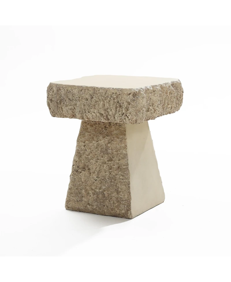 LuxenHome Rock Square Outdoor Side Table, 18 Inch Cement Side Table for Patio, Small Concrete Accent End Table for Living Room, Balcony, Vintage Outsi