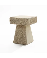 LuxenHome Rock Square Outdoor Side Table, 18 Inch Cement Side Table for Patio, Small Concrete Accent End Table for Living Room, Balcony, Vintage Outsi