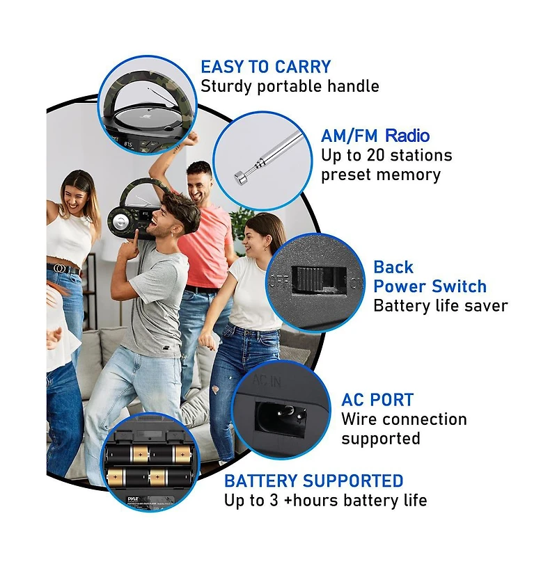 Pyle Portable Cd Player Boombox with Am/Fm Stereo and Bluetooth