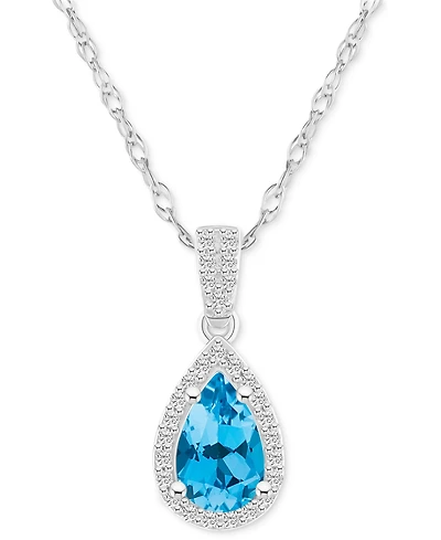 Blue Topaz (1-1/10 ct. t.w.) & Lab-Created White Sapphire (1/6 Pear Halo 18" Pendant Necklace 10k Gold (Also Additional Gemstone