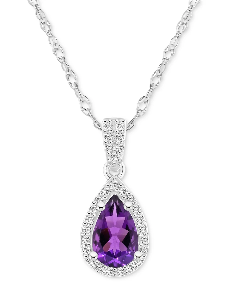 Blue Topaz (1-1/10 ct. t.w.) & Lab-Created White Sapphire (1/6 Pear Halo 18" Pendant Necklace 10k Gold (Also Additional Gemstone